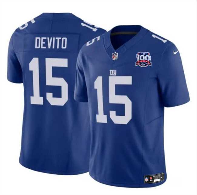 Men & Women & Youth New York Giants #15 Tommy DeVito Blue 2024 F.U.S.E. 100TH Season Patch Vapor Untouchable Limited Stitched Jersey->new york giants->NFL Jersey